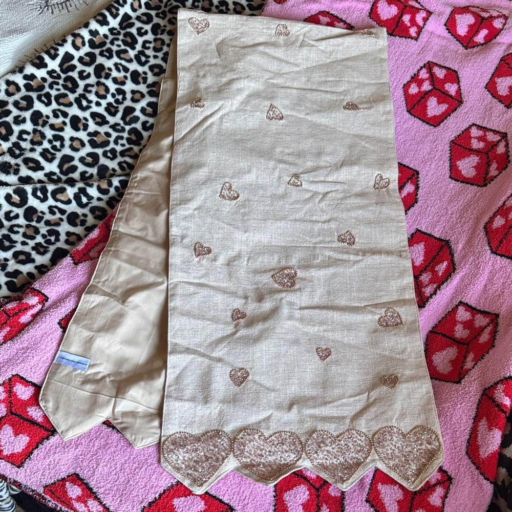 Valentines Day Heart Patterned Cream Table Runner